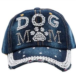 NWT Bling Rhinestone Adjustable Dog Mom Denim Ball Cap!